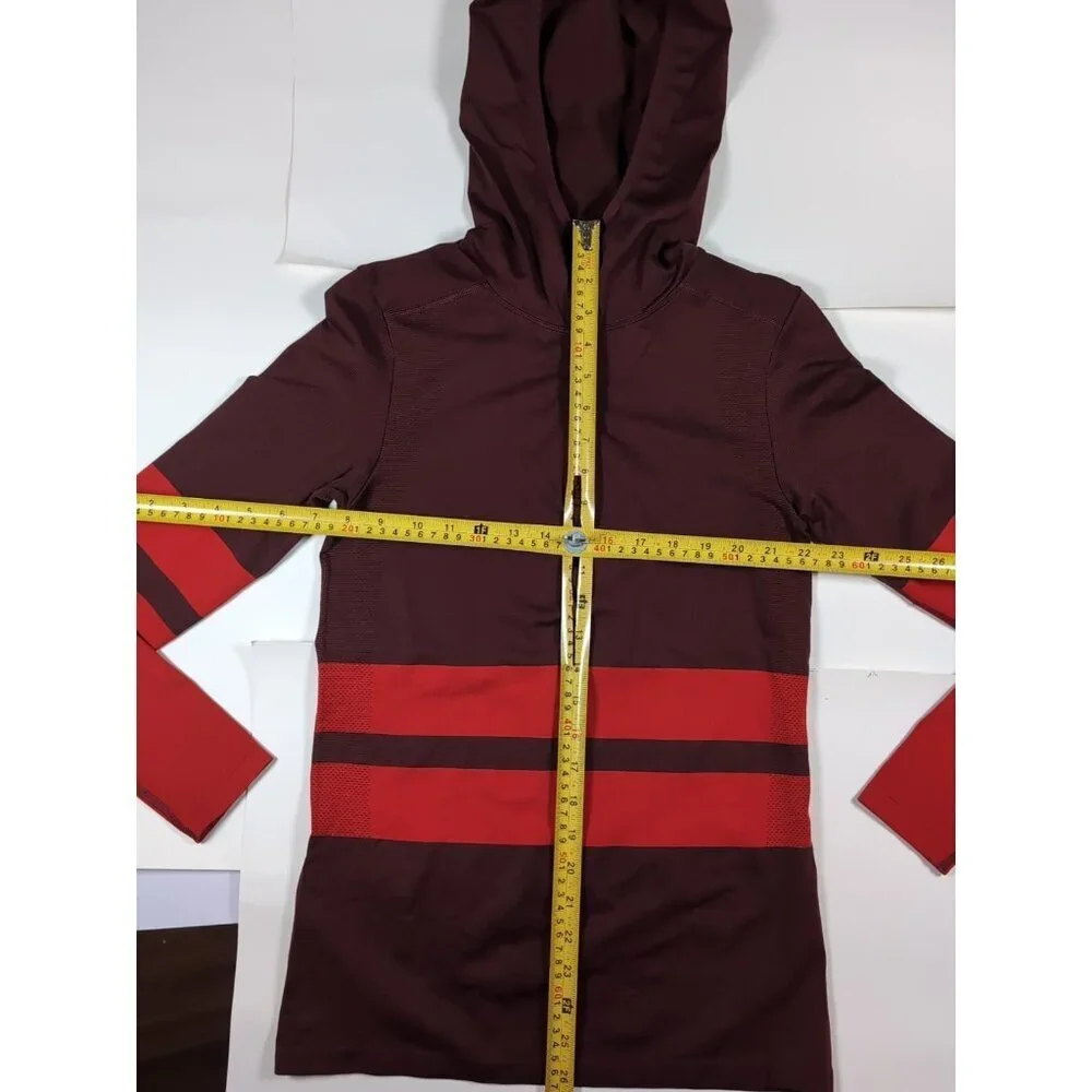 The North Face Red Stripe Secondskin Seamless 1/4 Zip Hooded Pullover Medium - Picture 7 of 9